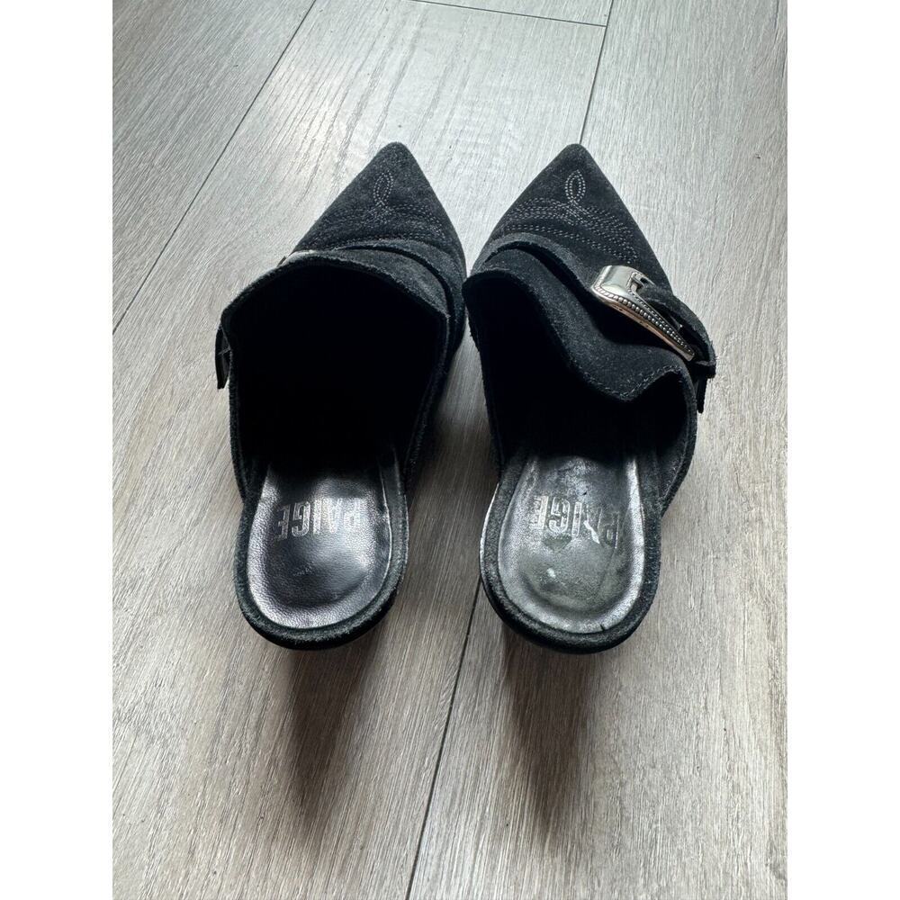 Paige Womens Size 6 Black Suede Western Buckle Bohemian Kensington Mules Heels - Picture 6 of 10